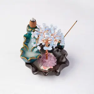 Natural Crystal Tree Design Ornament, Energy Stone Aromatherapy Tree, Copper Wire Wrapped Colorful Teabowl Yoga Feng Shui Trees, Home Decor