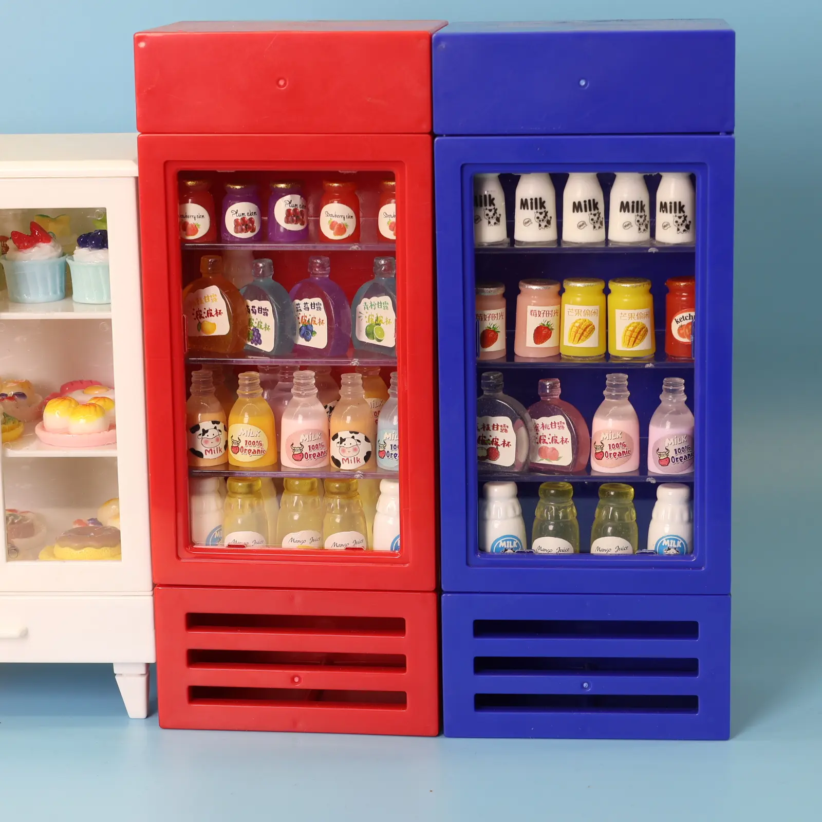 Realistic Fridge Freezer Miniature Scene Model Display Piece, Beverage Toy Doll House Furniture, Kitchen Sideboard Toy Desktop Collection Decor, Miniature Set
