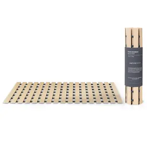 Beige Faux Bamboo Bath Mat | Non-Slip Quick-Dry Bathroom Mat | Eco-Friendly Waterproof Shower Mat for Indoor & Outdoor Use