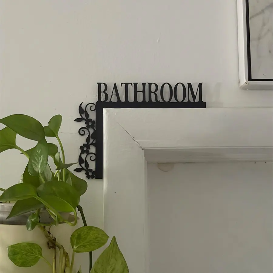 1Pc elegant metal bathroom door logo, wall-mounted wrought iron decorative sign, with floral design, suitable for home interior decoration and bathroom decoration