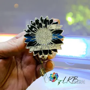 Blue Line Sunflower Badge ~ Retractable ID Badge Holder ~ Customizable ~ Handmade ~ Badge Reel ~ Lanyard ~ Magnetic Pin ~ Stethoscope Tag ~ Magnet ~ Phone Grip