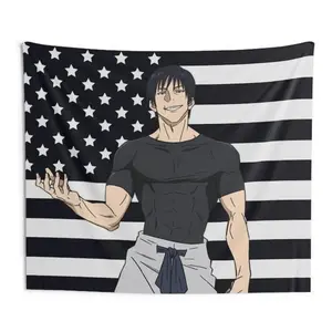 Toji Black USA America Flag Tapestry - Anime Funny Room Merch - Backdrop Tapestry Jujutsu Kaisen Aesthetic - Gift for Toji Wifu Decor Starry