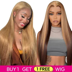 [Blend] Buy 1 Get 1 Free Deal Lace Front Wig | Blended Human Hair, Glueless, 180% Density, Beginner Friendly #27 & #P4/27 Straight Hair #SummerVibes