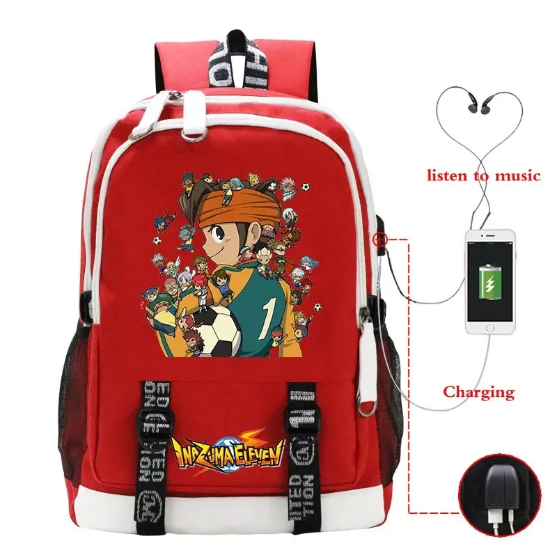 Men's Cartoon Football Character Graphic Daypack, Anime Fans' Backpack with Side Mesh Water Bottle Pocket, Wear-Resistant Multi-Compartment for Outdoor Daily Casual Use