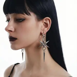 Gothic Punk Spike Star Drop Earrings, Unisex Metal-Coated Funky Unique Accessories, Bold Edgy Design Earrings for Concerts, Daily Wear, Metal Coating