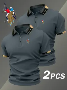 Two-Piece Hh4557 Paul Mccartney Knight Logo Print Men's Collared Shirt, Elastic Casual Breathable All-Season Comfortable High-End Polo