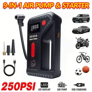 15000A Portable Car Emergency Jump Starter, 250PSI Battery Emergency Starter, 14.8V Quick Car Start, USB Input/Output, LED Emergency Light, Car Accessory Tool, Portable Car Charger, Roadside Assistance Device, Vehicle Emergency Tool