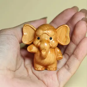 Handmade Elephant Desktop Decor, Cute Hand Carved Wooden Figurine Wood Carving Ornament, Perfect Gift for Halloween Christmas Birthdays, Indoor Outdoor Decoration, Wooden Elephant Decoration, Artisanal Woodwork, Wooden Home Decor