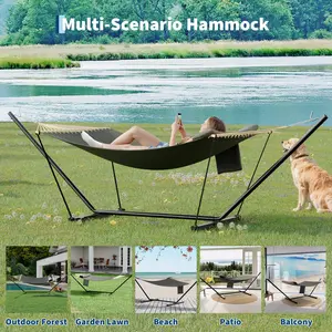 2 Person Double Hammock with Stand, Heavy Duty Freestanding Portable Hammock, Adjustable Steel Stand Hammock, Easy Assembly for Patio, Garden, Beach, Backyard & Camping-party gift