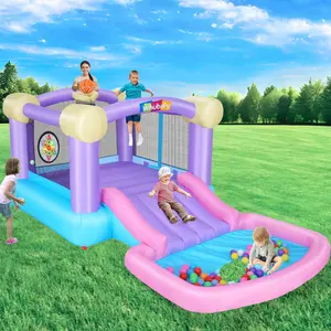 Inflatable Bouncy Castle Bounce House Volleyball Game Park- Huge  Sport161‘’x82‘’x63‘’（409*208*160CM） Bouncy House with Large Bouncer Area/Dual Slides，Christmas Gifts