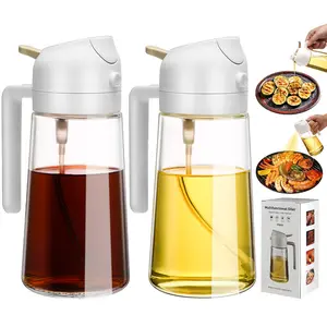 2 Pack Oil Dispenser Bottle for Kitchen,2 in 1 Oil Dispenser and Oil Sprayer,16.5oz/470ML Glass Spray Bottle with Premium Nozzle,Air Fryer Accessories for kitchen,Salad,Baking,BBQ,Frying oil  pourer