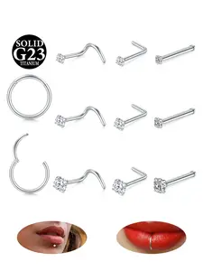 Silver Titanium Nose Rings Hoops Nose Studs Set,20G Nose Rings Hinged Clicker Segment Nose Rings Hoop Nose/Nostril Piercing Jewelry, Helix Cartilage Daith Tragus Piercing Jewelry L Shape/Corkscrew/Straight Nose Studs Nose Rings Studs Body Piercing Jewelry