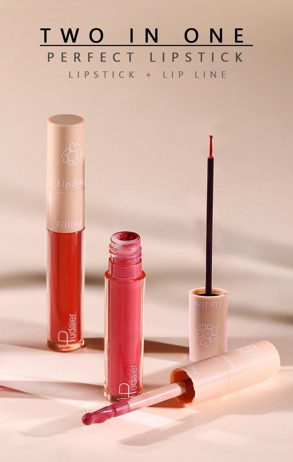 Pudaier Dual Lipstick Lip Gloss Liquid Lipstick #01 Style - Polyethylene Wax Glossy Cosmetic for General Skin Type - 20 Popular Colors - China Origin - 01Style