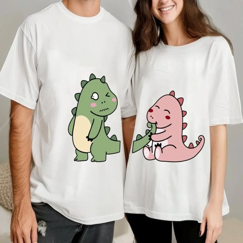 Dinosaur couple shirts, unisex anniversary T-shirts, couple outfits, Valentine's Day gifts, anniversary gifts, fun Valentine's Day T-shirts, first anniversary commemorative shirts, fun couple shirts, couple outfits, matching couple clothing.