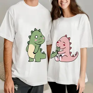 Dinosaur couple shirts, unisex anniversary T-shirts, couple outfits, Valentine's Day gifts, anniversary gifts, fun Valentine's Day T-shirts, first anniversary commemorative shirts, fun couple shirts, couple outfits, matching couple clothing.