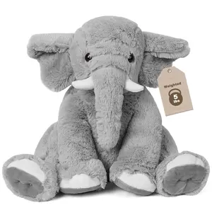 Elephant Weighted Stuffed Animals 5 lbs 16 inches Gray, Large Weighted Elephant Plushie Cuddly Pillow Gift for Kids & Adults