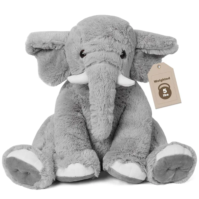 Elephant Weighted Stuffed Animals 5 lbs 16 inches Gray, Large Weighted Elephant Plushie Cuddly Pillow Gift for Kids & Adults