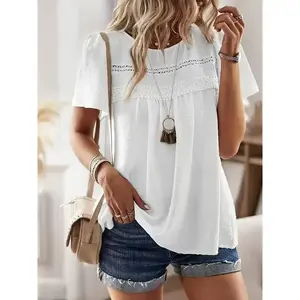 Swiss Dot Print Round Neck Shirt, Elegant Ruffled Sleeve Blouse, Suitable for Spring and Summer, Women's Fashion