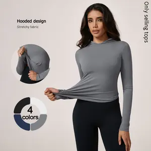 TimeOFF Women's Hooded Long-Sleeve Top – Stretchy Fabric, Hooded Design for Comfort & Flexible Fit in Workouts, Yoga & Daily Layering stretchy