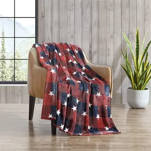 Throw Blanket, Ultra-Soft Reversible Plush Fleece Blanket, Cozy Lightweight Bedding for Couch & Bed (Americana Plaid Red)