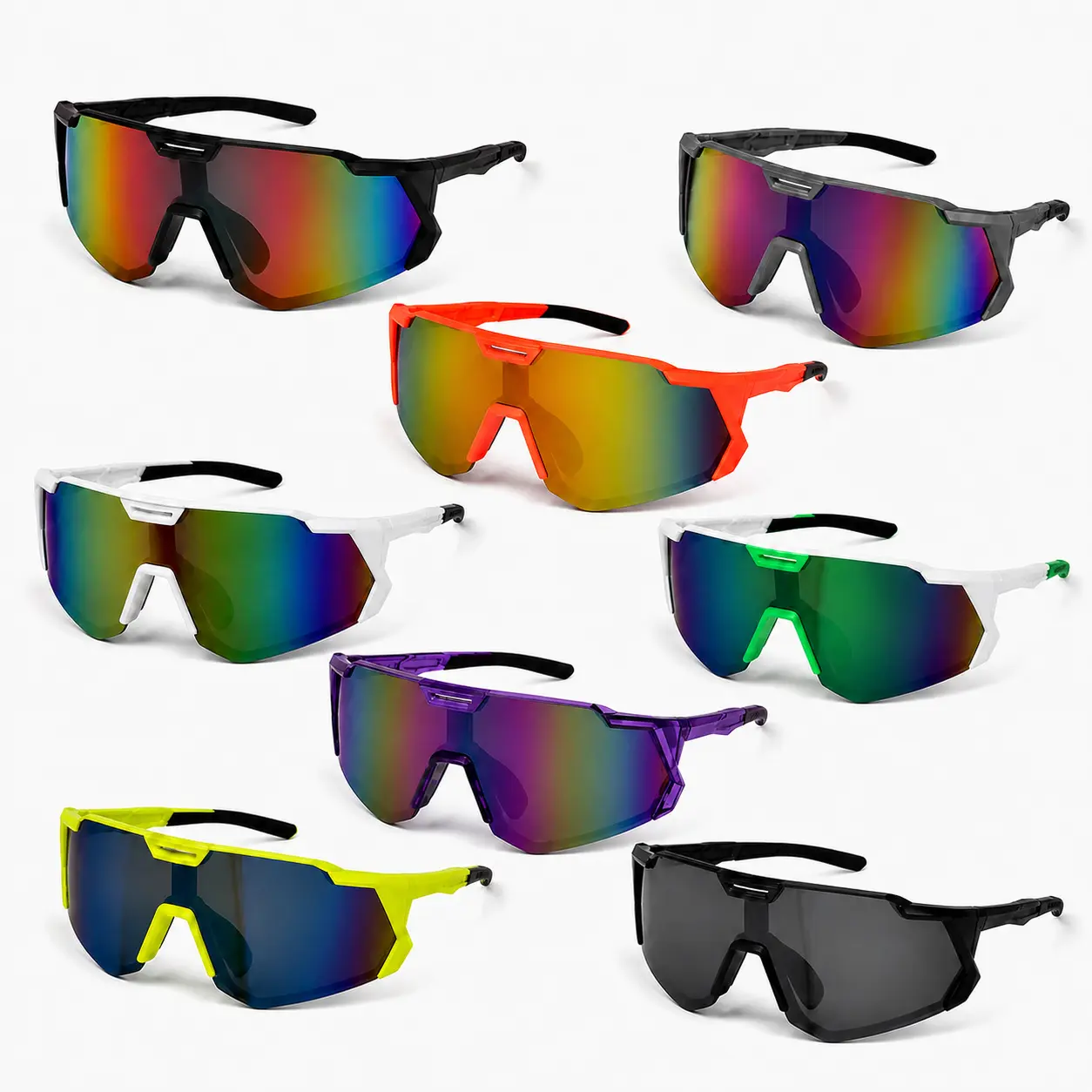 Unisex Oversized Polarized Sport Sunglasses (8-Pair Pack) - UV400 Protection, PC Lens, One Size, Streetwear & Travel Fashion Eyewear for Men