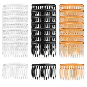 24 PCS Hair Side Combs for Women Fine Thin Hair, 14 Teeth Decorative Hair Combs for Women Girls Bridal Wedding Veil,Wide, Black, Transparent, Light Coffee