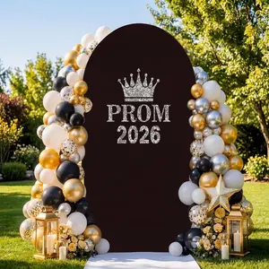 Prom 2026 Arch Stand Backdrop Cover Black  Prom 2026 Arch Cover 7.2ft Sparkle Stretchy Fabric Backdrop Decor for Class of 2026 Graduation Party Decoration Photo Props