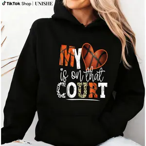 Basketball Mom Leopard Hoodie – 100% Cotton, Long Sleeve, Heart On The Court Design