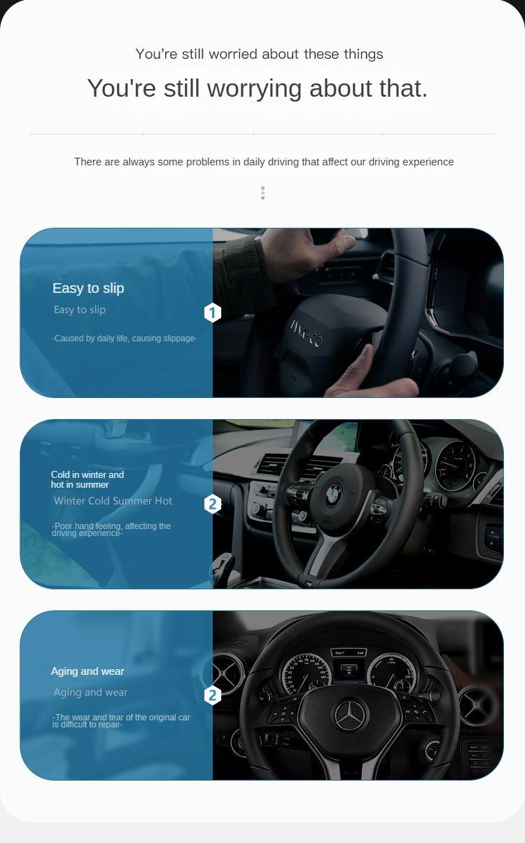 Napa Leather Steering Wheel Cover - Quick Turn Non-Slip Breathable Ultra Thin Universal Fit for All Seasons Car Interior Kit - Soft Premium Leather for Precise Control & Comfort