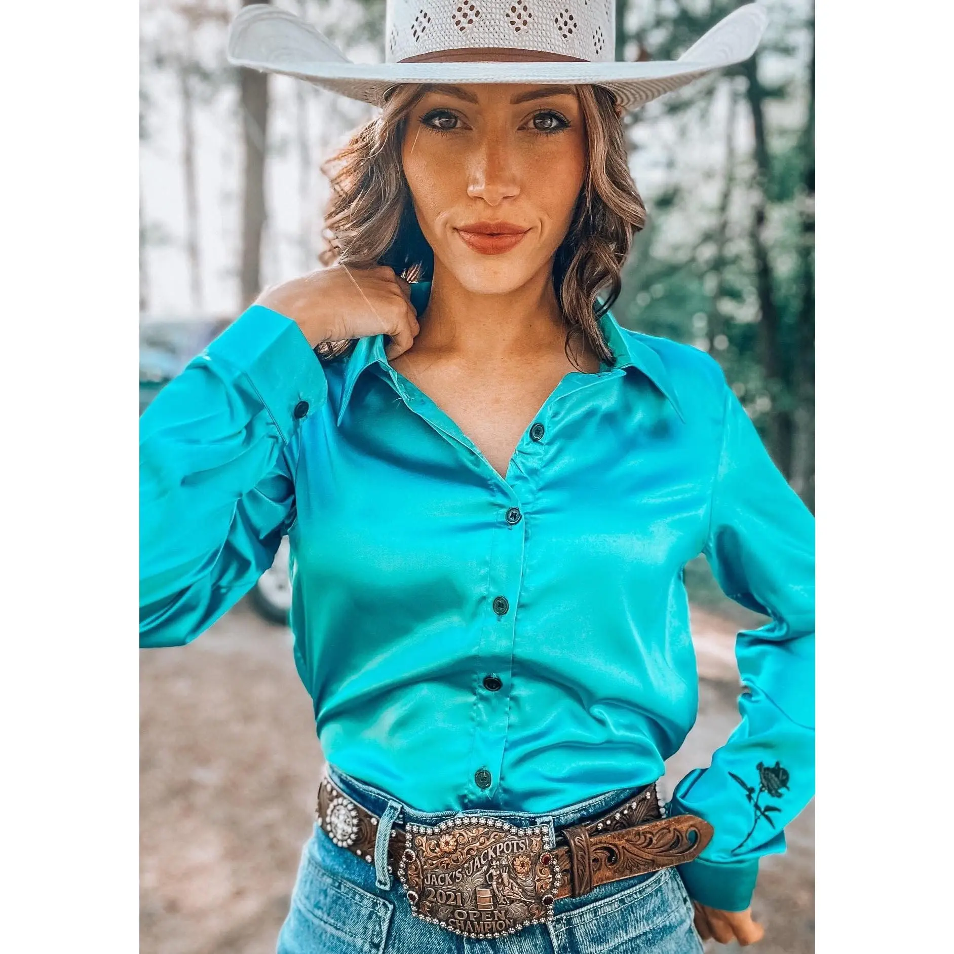 Aqua Satin Rodeo Shirt