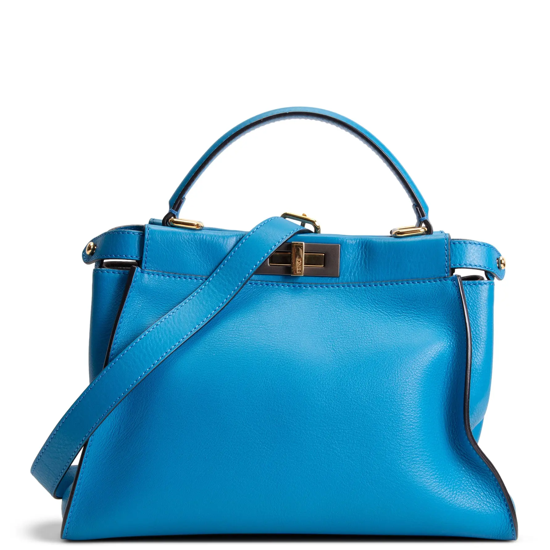 Pre-owned FENDI Calfskin Leather Crossbody Bags Peekaboo ISeeU Royal Blue