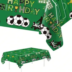 1pc Football Themed Happy Birthday Disposable Plastic Tablecloth, Easy Cleanup, Tablecloth, Table Runner, Birthday Party Table Decor, Home Decor, Holiday Decor, Football Themed Birthday Party Tablecloth, Boy Birthday Party Gift, Decoration, Ornaments