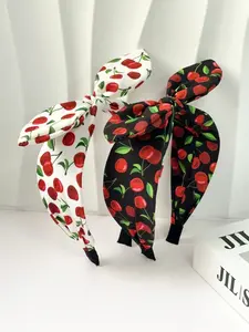 Women's Sweet Cherry Bunny Ears Bow Hairband, High Crown Elastic Headband, Suitable for Dresses, Beach Vacation, Daily Decoration, Headbands Women