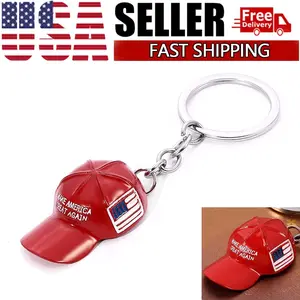 TRUMP 2024 Red Hat Pendant Keychain Make America Great Again USA Flag Key Chain