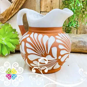 Natural with White Espiga Lechera Small Clay Pitcher - Jarro