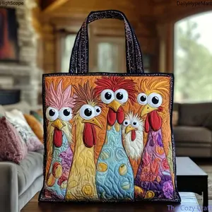 Cute 3D Chicken Canvas Tote Bag, Bohemian Stylish Everyday Handbag