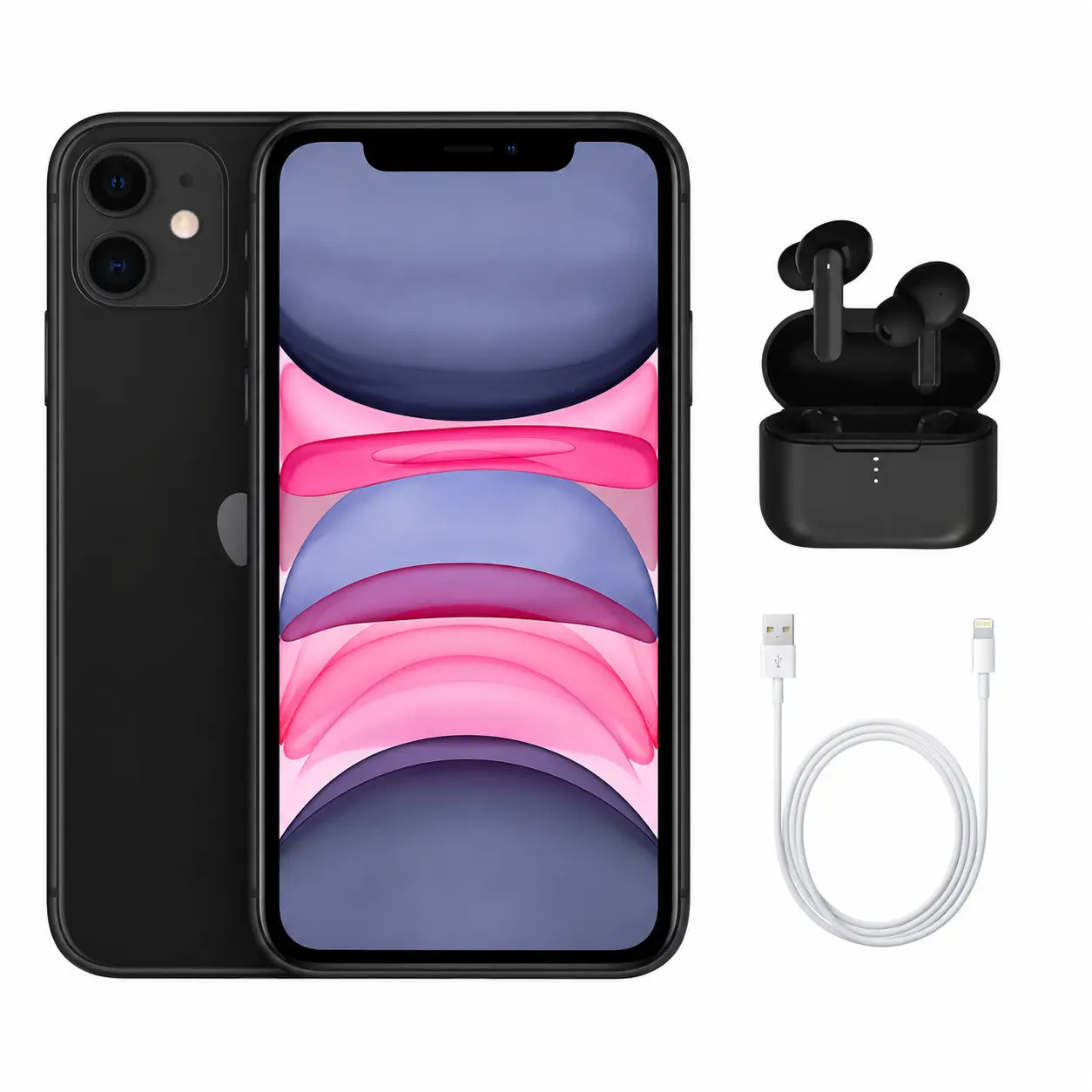 Refurbished Apple iPhone 11 (Fully Unlocked, 64GB, Black) A2111 Good Condition with Wireless Earbuds & 1 Year Warranty