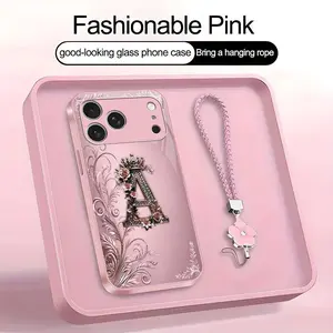 Crown Floral Art 26 letter Phone Case, Suitable for [iPhone 17 Pro Max] high-end women's, Lanyard a beautiful four-leaf clover lanyard is included🍀 952