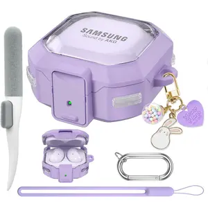 Galaxy Buds Pro 2 Case - Compatible with Samsung Galaxy Buds 2 Pro, Live, 2, FE; Transparent Protective Case with Keychain (Anti-Drop Lock) - Purple