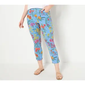 Susan Graver Petite Printed Uptown Stretch Pull-On Crop Pants