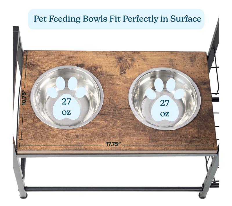 PETMAKER Elevated Pet Bowls w/ Storage & 3 Adjustable Heights