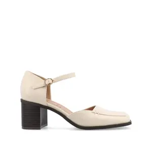 EVANGELINE VEGAN LEATHER HEELS IN WIDE - Beige PU
