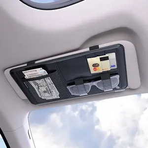 Multi-Functional Car Sun Visor Organizer, PU Leather Auto Interior Storage Holder for Sunglasses, Cards, Pens, Coins, Documents
