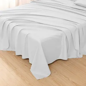 Soft Wrinkle Resistant Microfiber White King Flat Sheet - Luxurious Solid Color Top Sheet for Ultimate Comfort and Durability Fashion Trend Essential