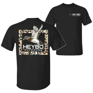Heybo Outdoors T-Shirt - Flying Duck & Camo Graphic - Unisex, soft, Relaxed Fit, Short Sleeve, Machine Washable - Menswear, Streetwear, Vacation Outfits