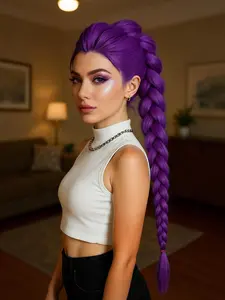 24 Inch Heat Friendly Synthetic High Temperature Clip-In Long Straight Braiding Hair Extension For Women Wear Cosplay, Carnival Festivals, Halloween, Christmas Braided Purple Hair