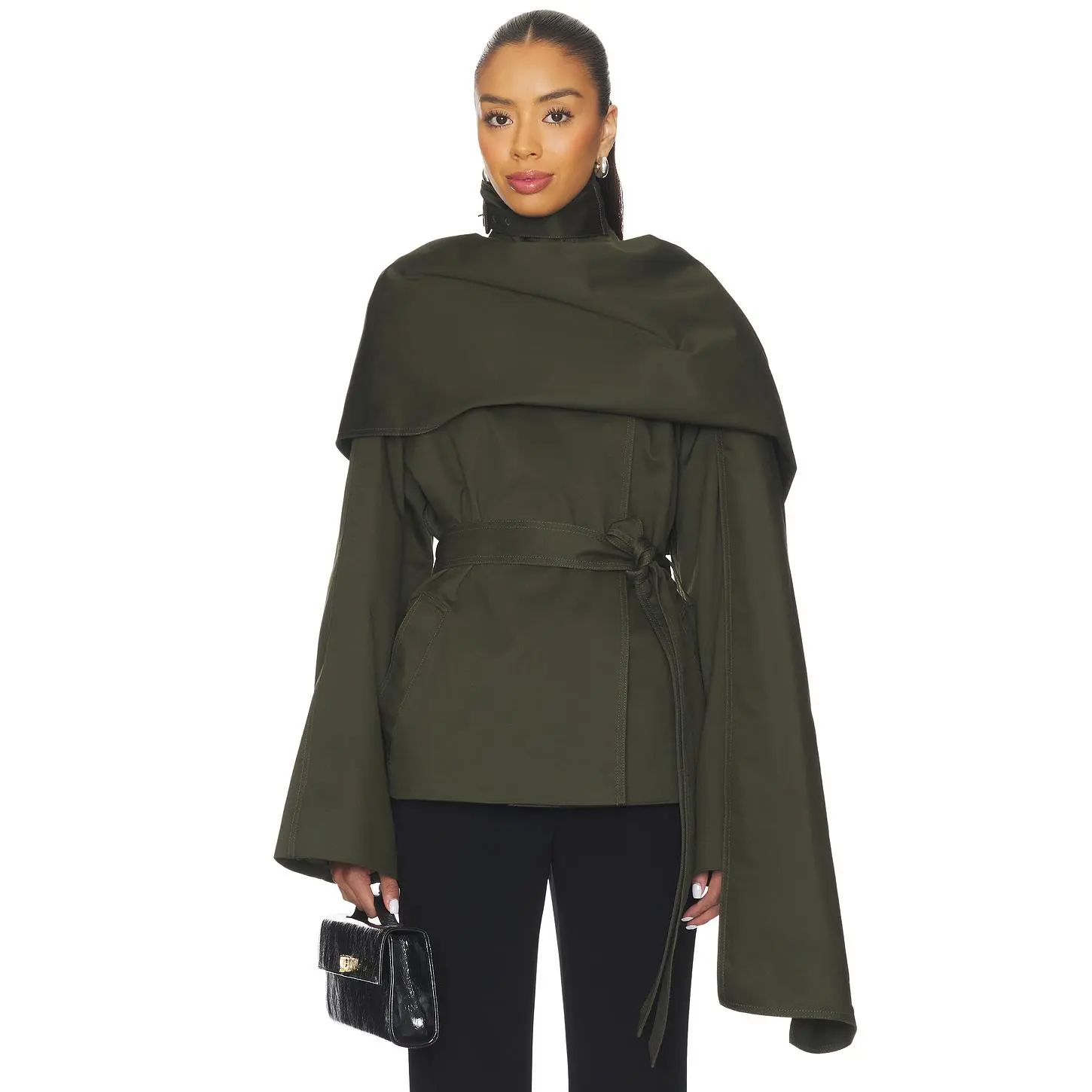 EAVES Yuna Crop Trench in Hunter Green