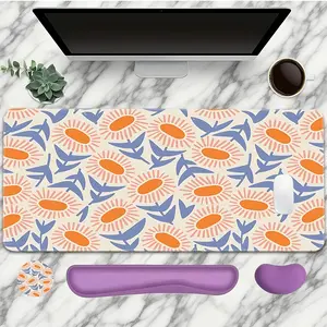 Orange Blossom Pattern Mouse Pad With Wrist Rest Set 4PC Color Large Gaming Mouse Pads Cute Mouse Pad For Desk XXL Non-Slip Rubber Base Desk Pad Keyboard Mat For Office Home Desktop Protector Decor Mousepad Desk Mat Mousepads Aesthetic Ideal For Women