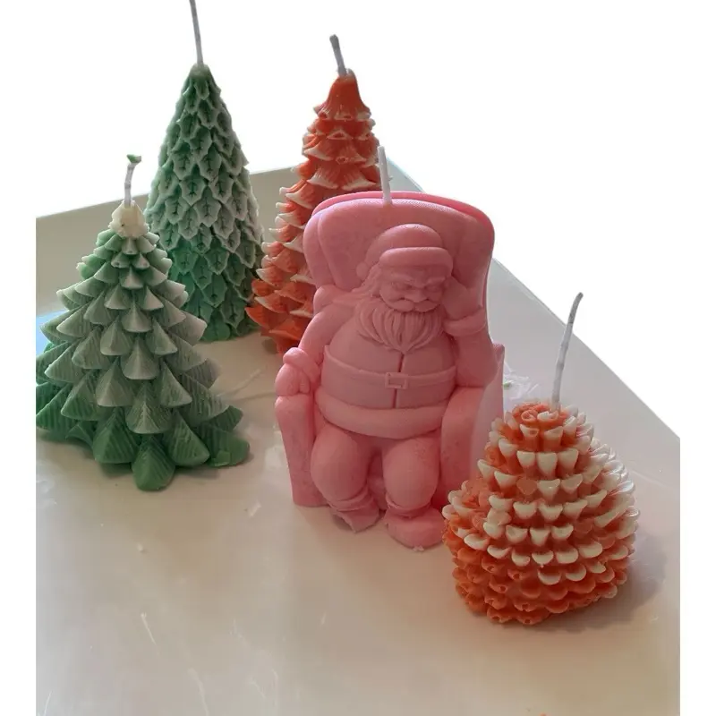 Festive Christmas Tree & Santa Aromatherapy Candles (Pack of 5) - Natural Soy Wax, Non-Toxic, Vanilla Scent, Cozy Festive Fragrance, Charming Decor Design, Home Decor Holiday Glow Candles