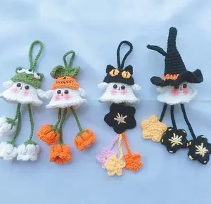 Handmade Crochet Ghost Keychain – Cute Halloween Bag Charm, Frog & Pumpkin Amigurumi Plush Toy